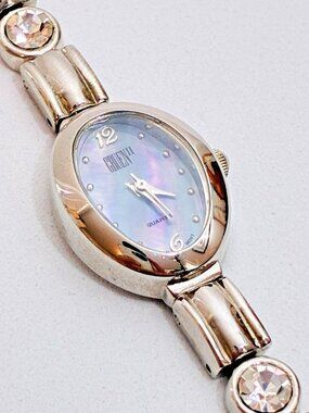 Gruen Womens Watch Mother of Pearl Oval Dial Rhinestone Bracelet Silver (S9)